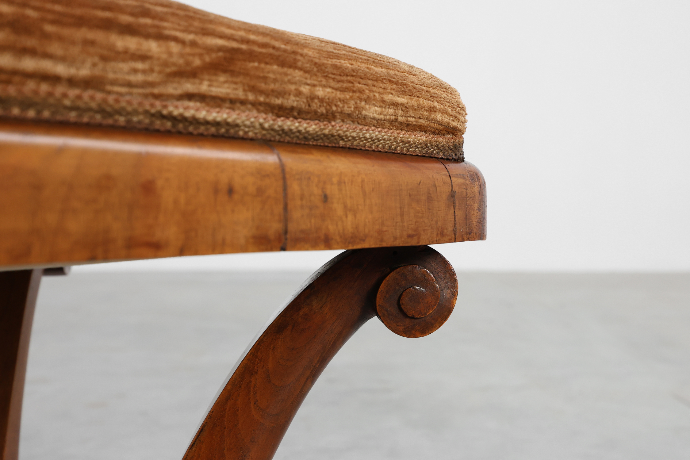 Pair of Art Deco Walnut Stools with Original Fabric, Italy, 1920thumbnail